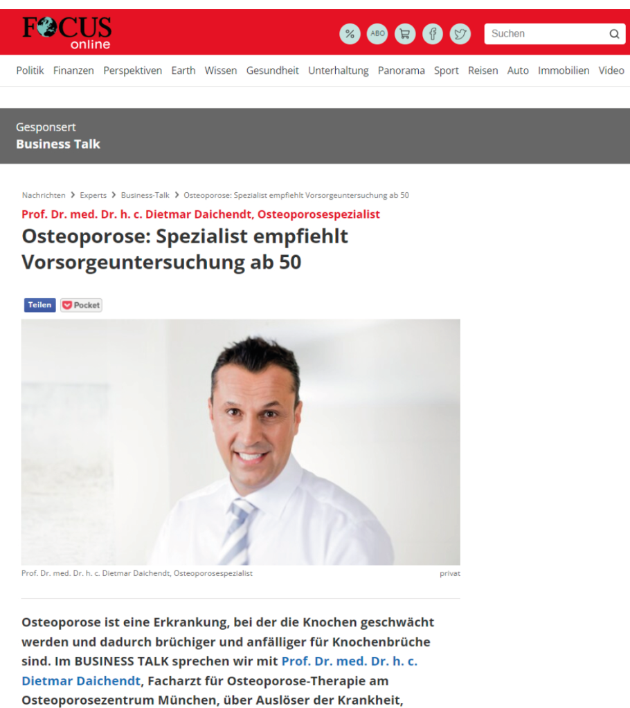 Osteoporose: Spezialist empfiehlt Vorsorgeuntersuchung ab 50
